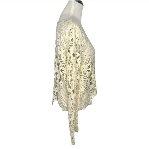 Cloth By Design Cream Crochet Long Sleeve Top Beachy Artsy Logenlook Preowned - Picture 3 of 13